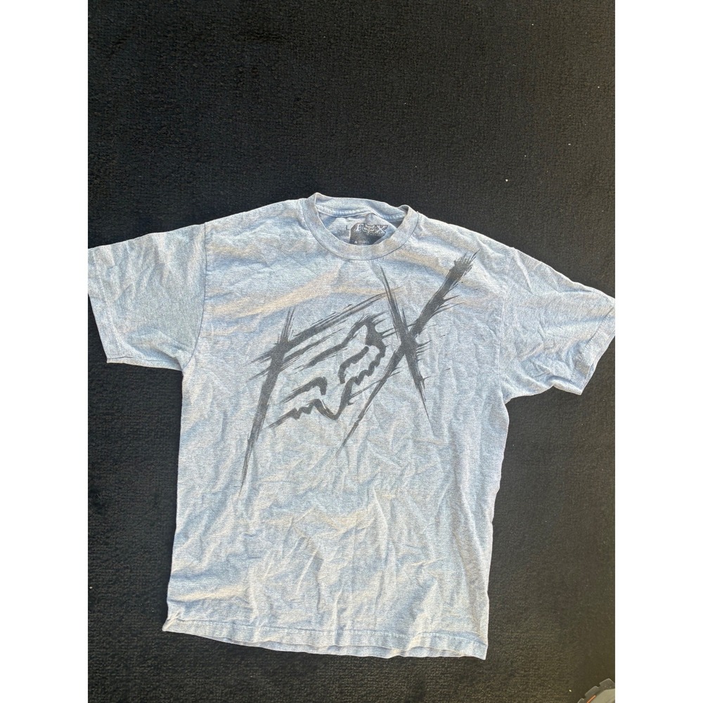 Fox Racing Mens Graphic T-Shirt Heather Gray Distressed Logo Tee Size L